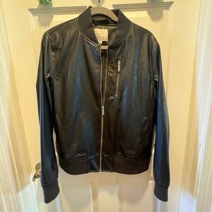 Black PLeather Bomber Jacket NWOT